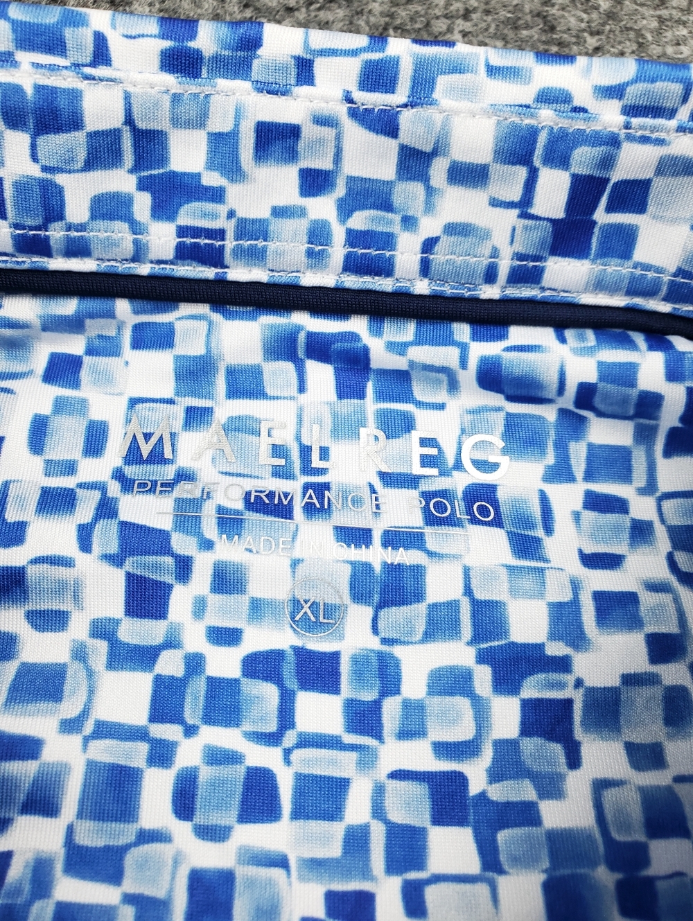 Maelreg Golf Polo Shirt XL Performance Stretch Blue Geometric Print Short Sleeve - Picture 4 of 9